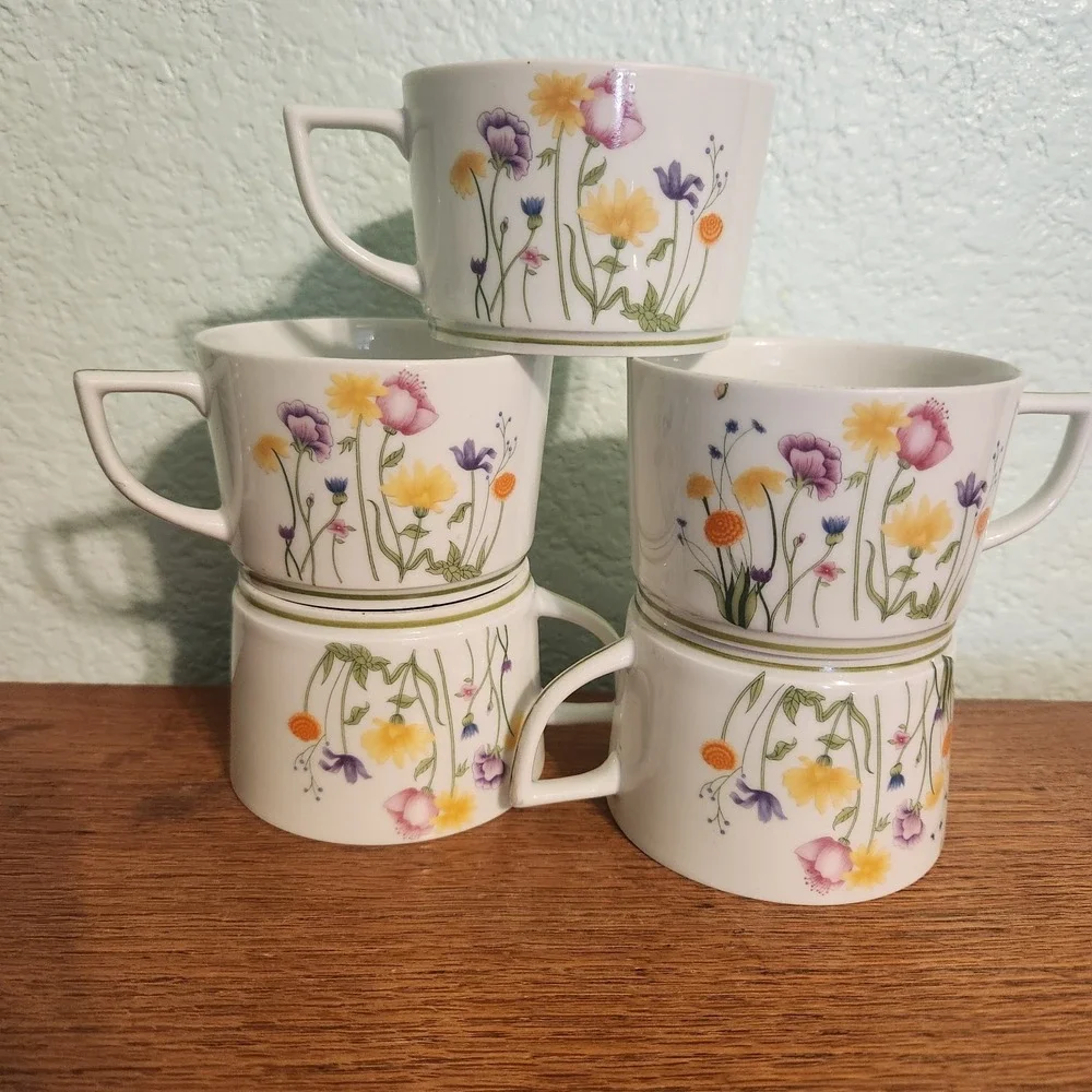 Denby English Garden‎ Limoges France Porcelain Tea Cup Set Of 5 Easter Spring